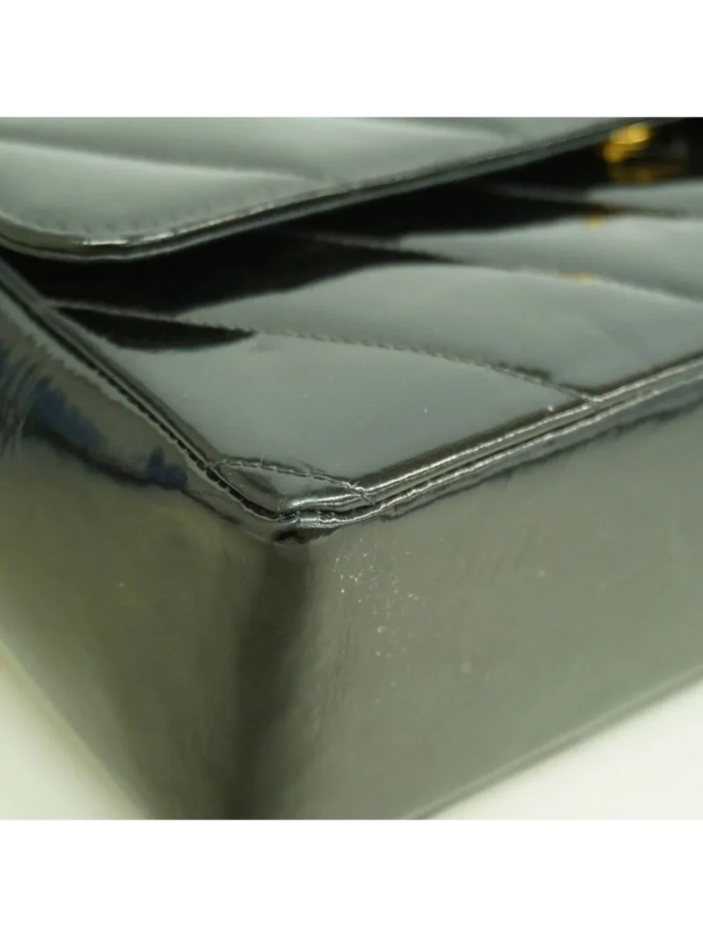 Chanel Handbag Stitch Patent Leather Black Gold 2-Way